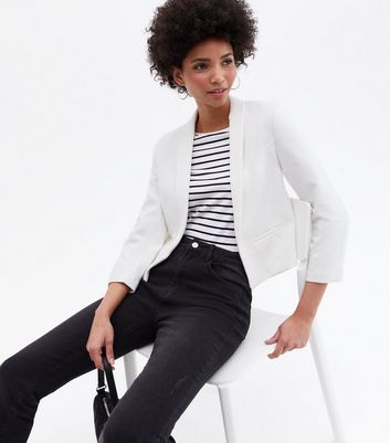 White Crop Long Sleeve Blazer | New Look