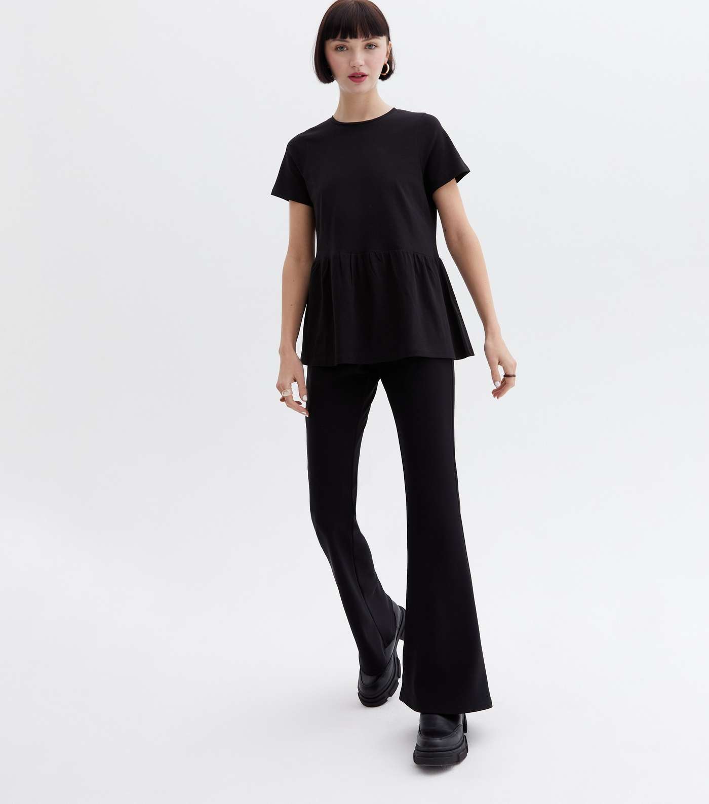 Black Short Sleeve Peplum T-Shirt Image 2