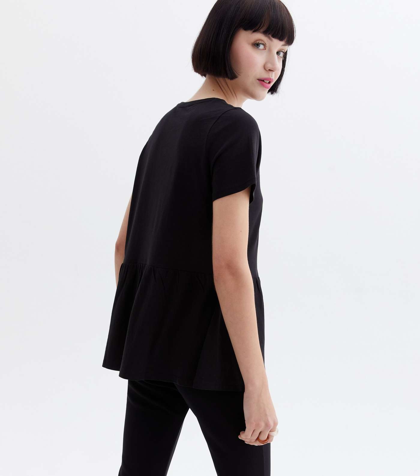 Black Short Sleeve Peplum T-Shirt Image 4