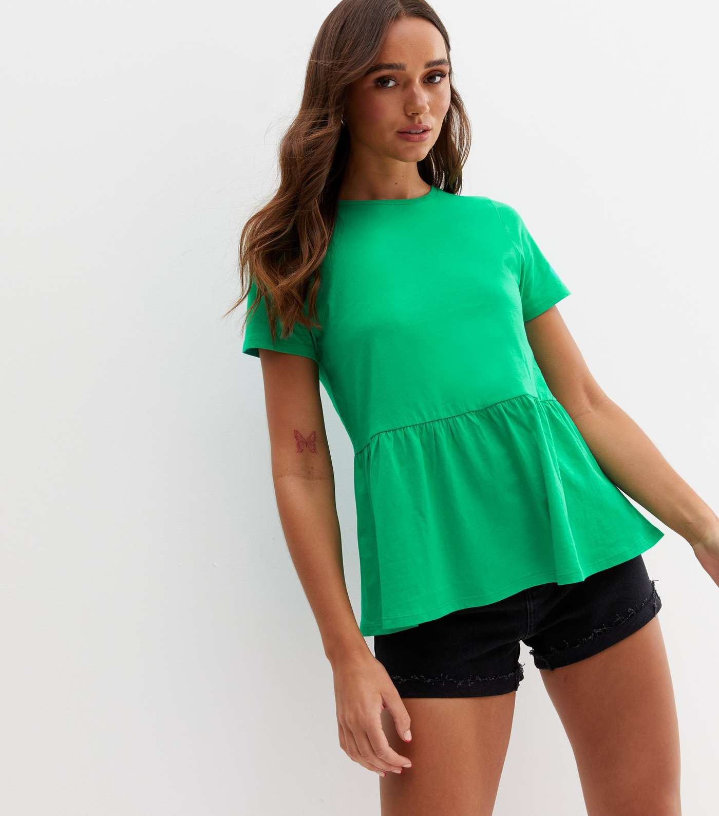 Green Short Sleeve Peplum T-Shirt