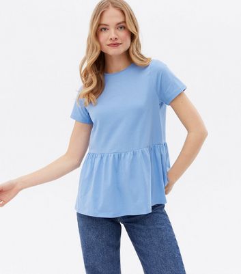 Blue Short Sleeve Peplum T Shirt New Look