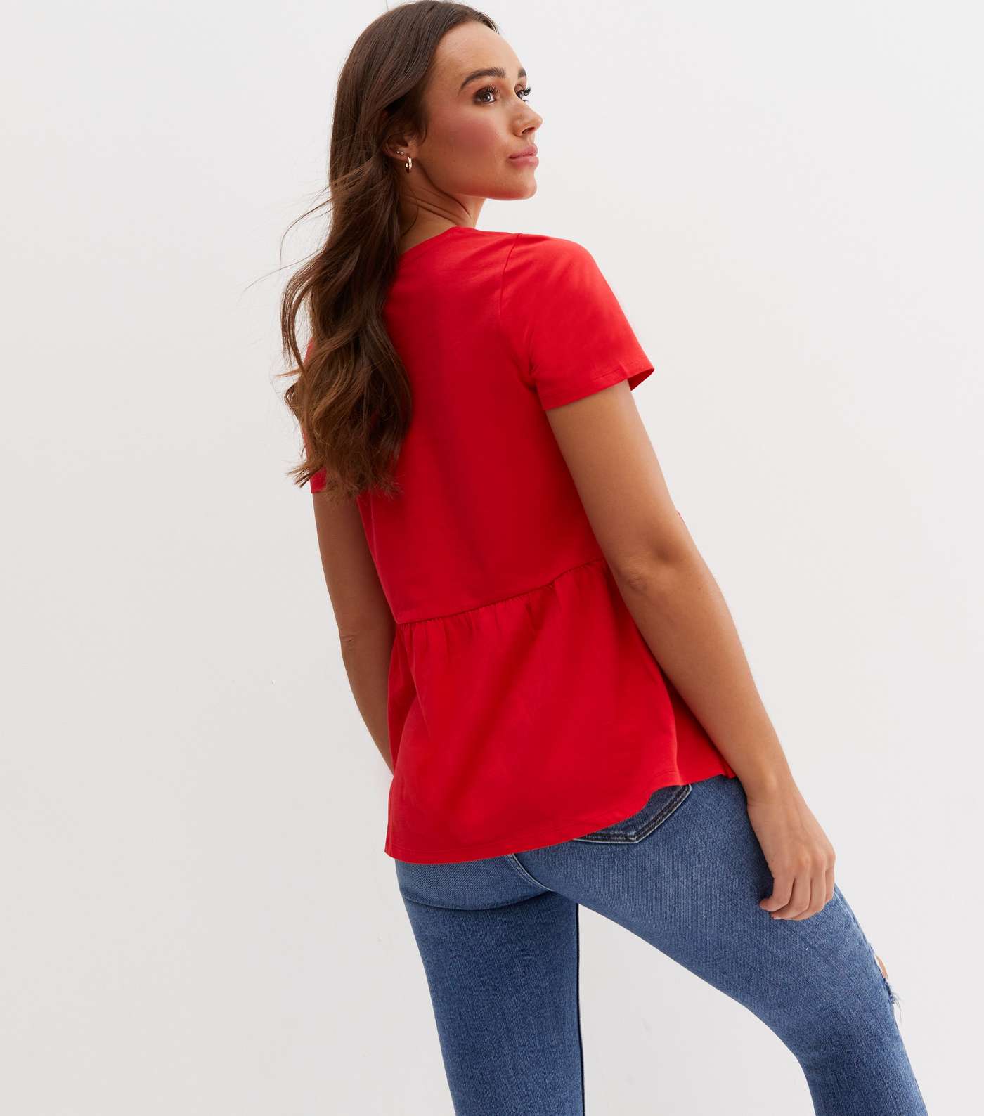 Red Short Sleeve Peplum T-Shirt Image 4
