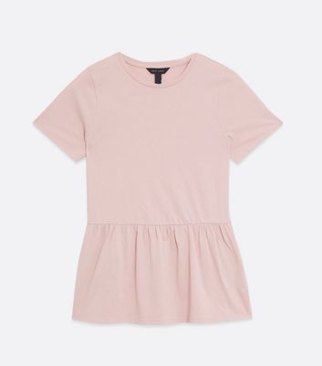 Pale Pink Short Sleeve Peplum T Shirt New Look