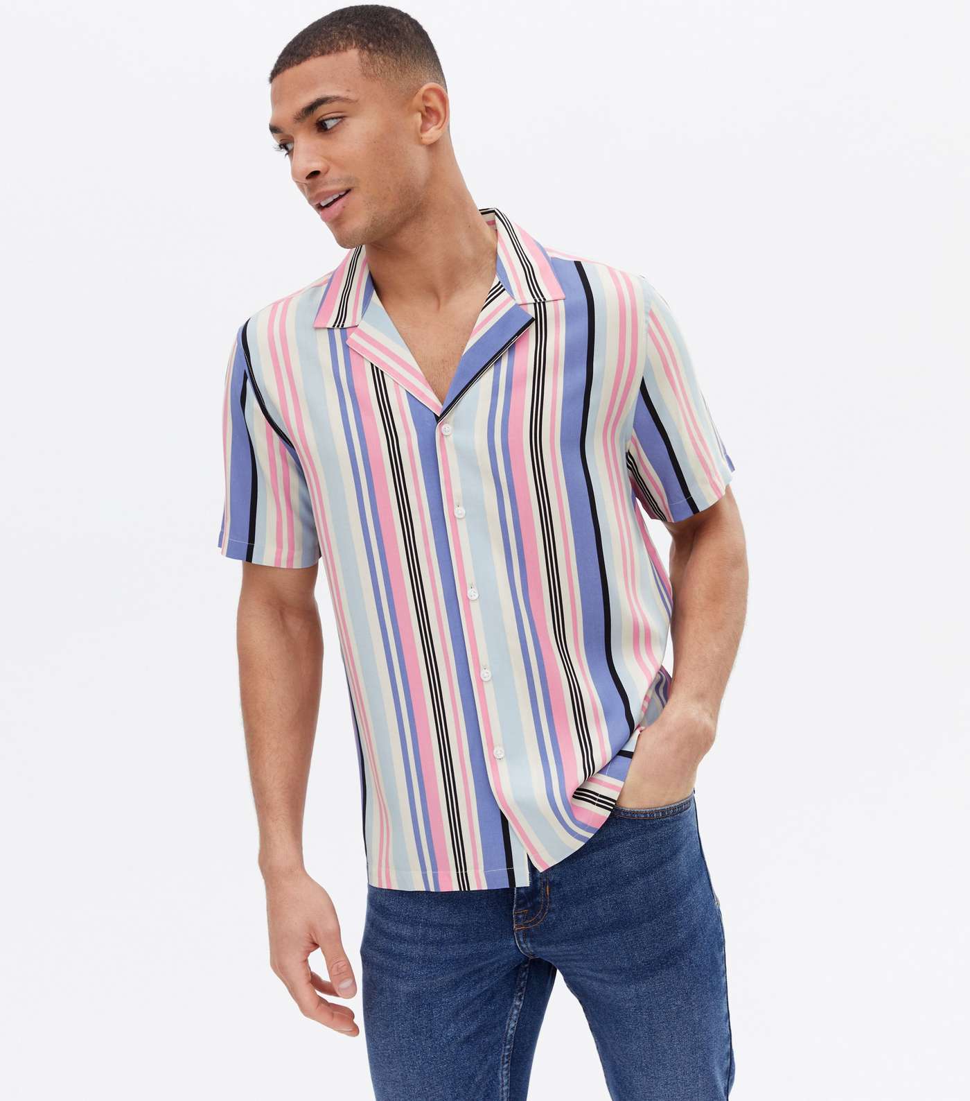 Multicoloured Stripe Revere Short Sleeve Shirt