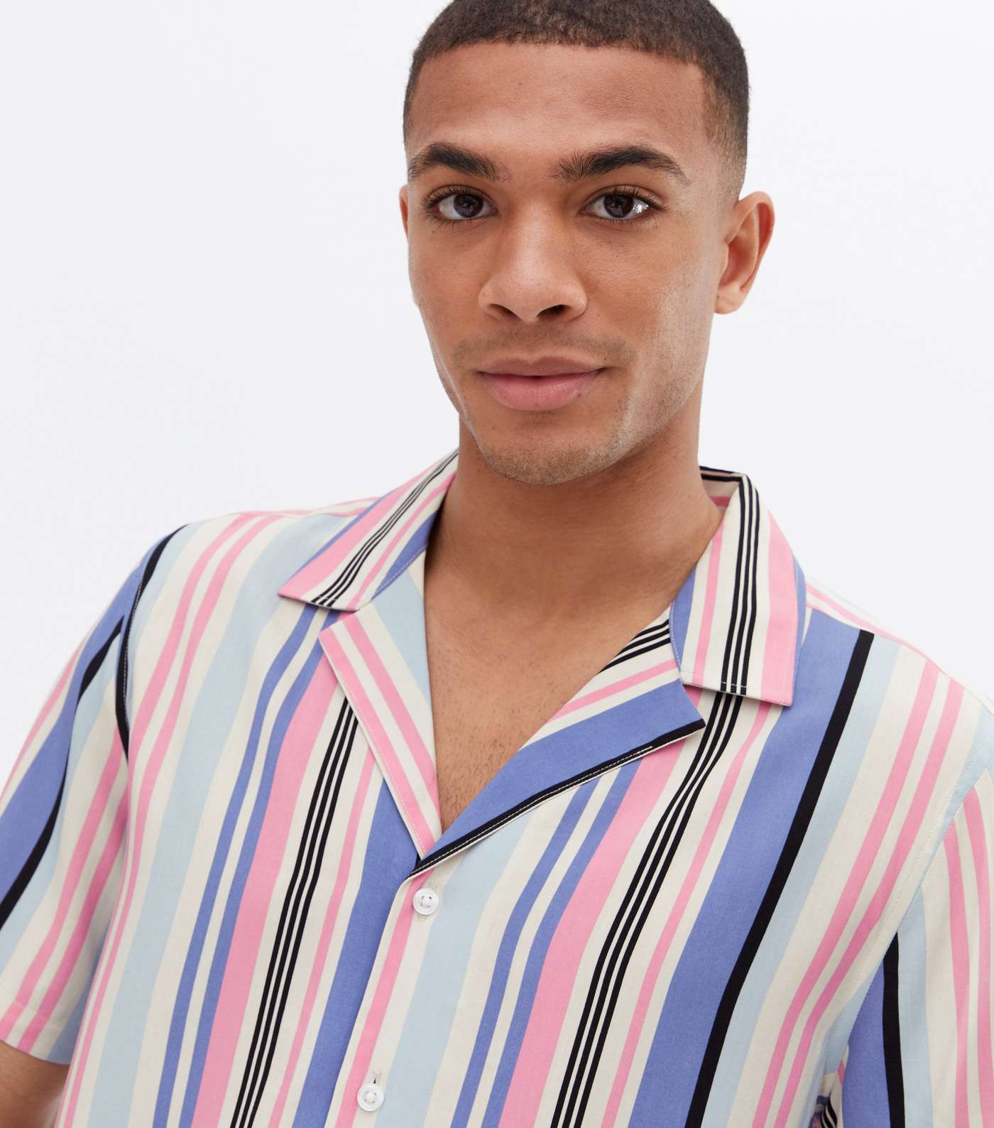 Multicoloured Stripe Revere Short Sleeve Shirt Image 3
