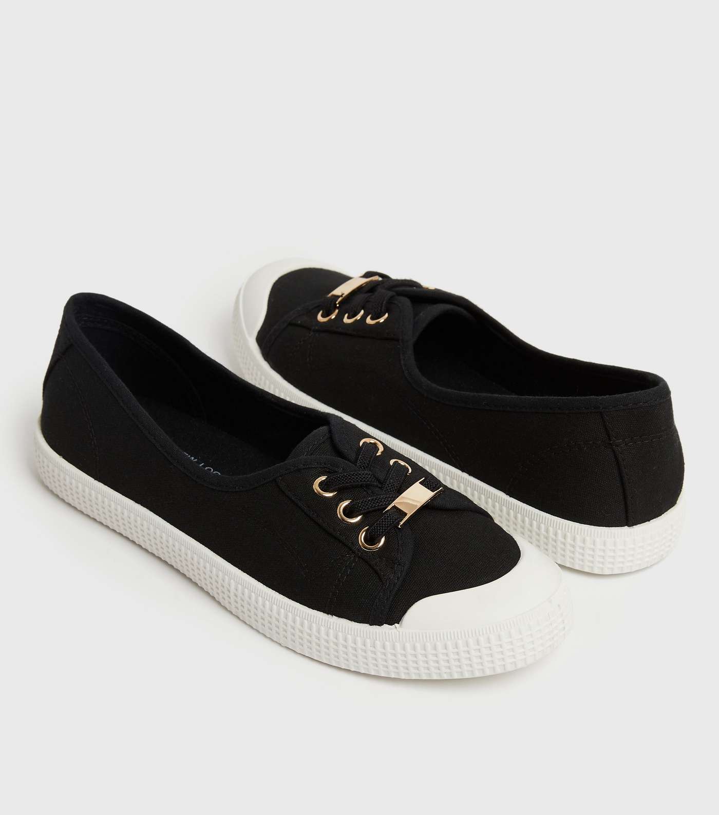 Black Canvas Round Toe Lace Up Trainers Image 4