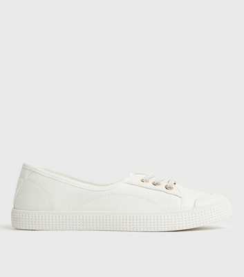 White Canvas Round Toe Lace Up Trainers