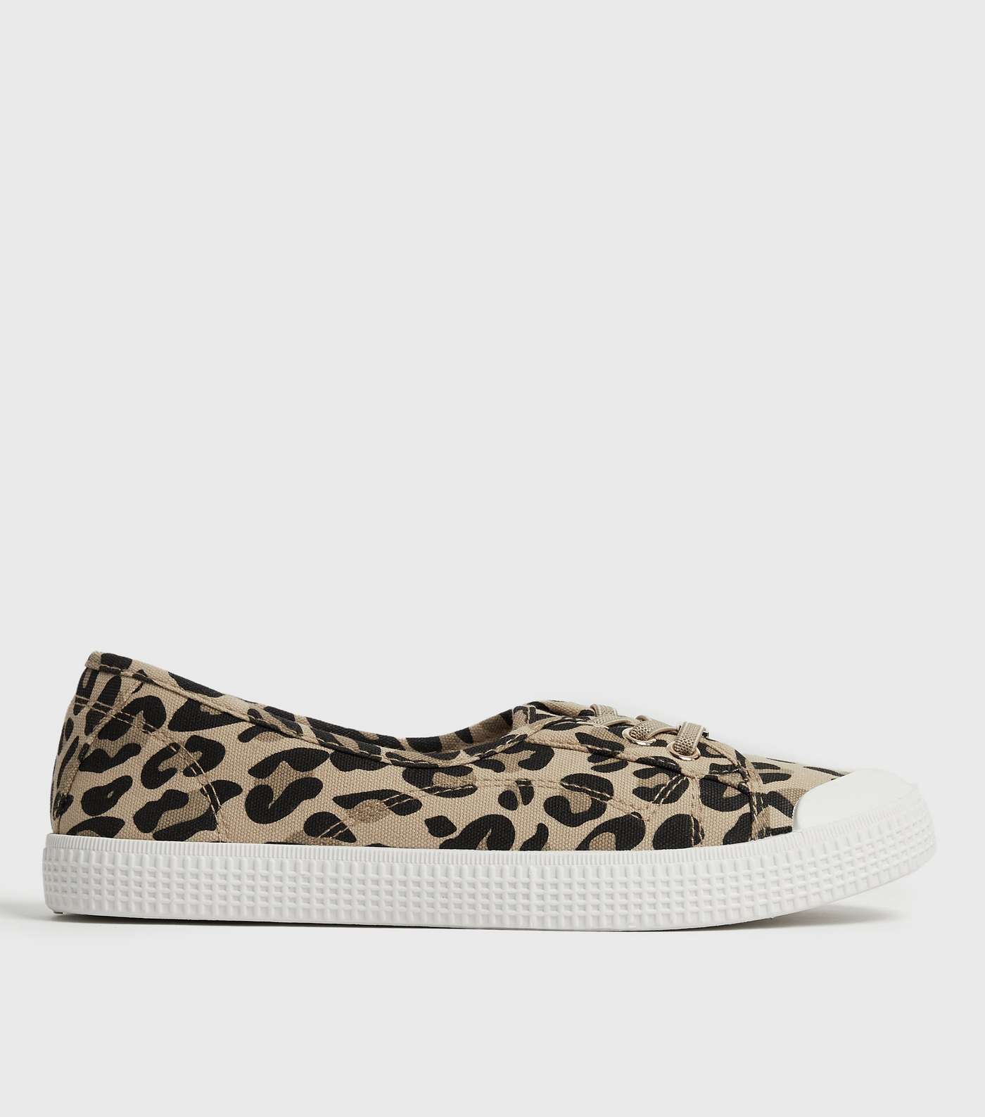 Stone Leopard Print Canvas Round Toe Lace Up Trainers