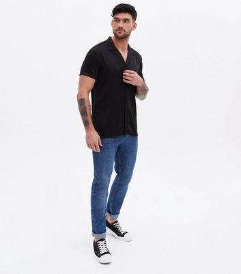 Black Satin Short Sleeve Shirt | New Look