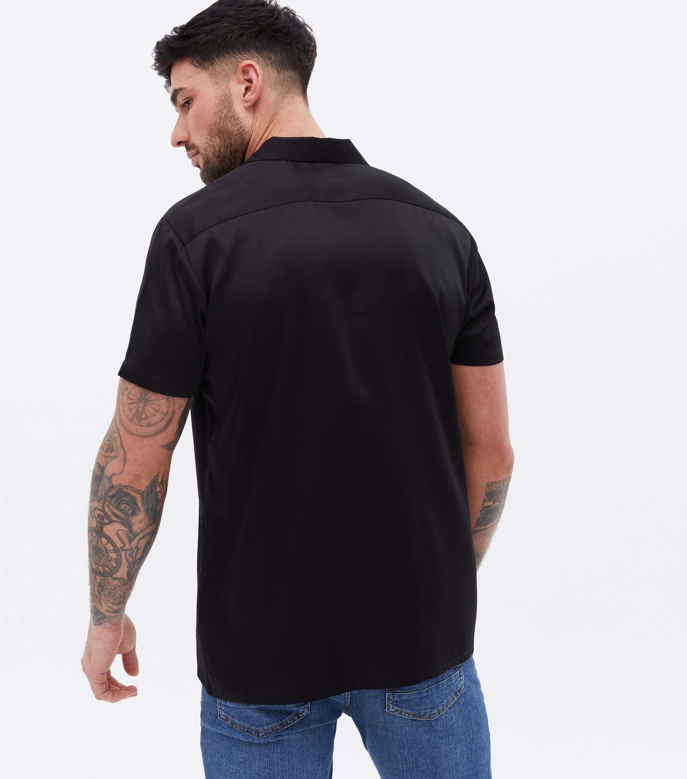 Black Satin Short Sleeve Shirt Image 4
