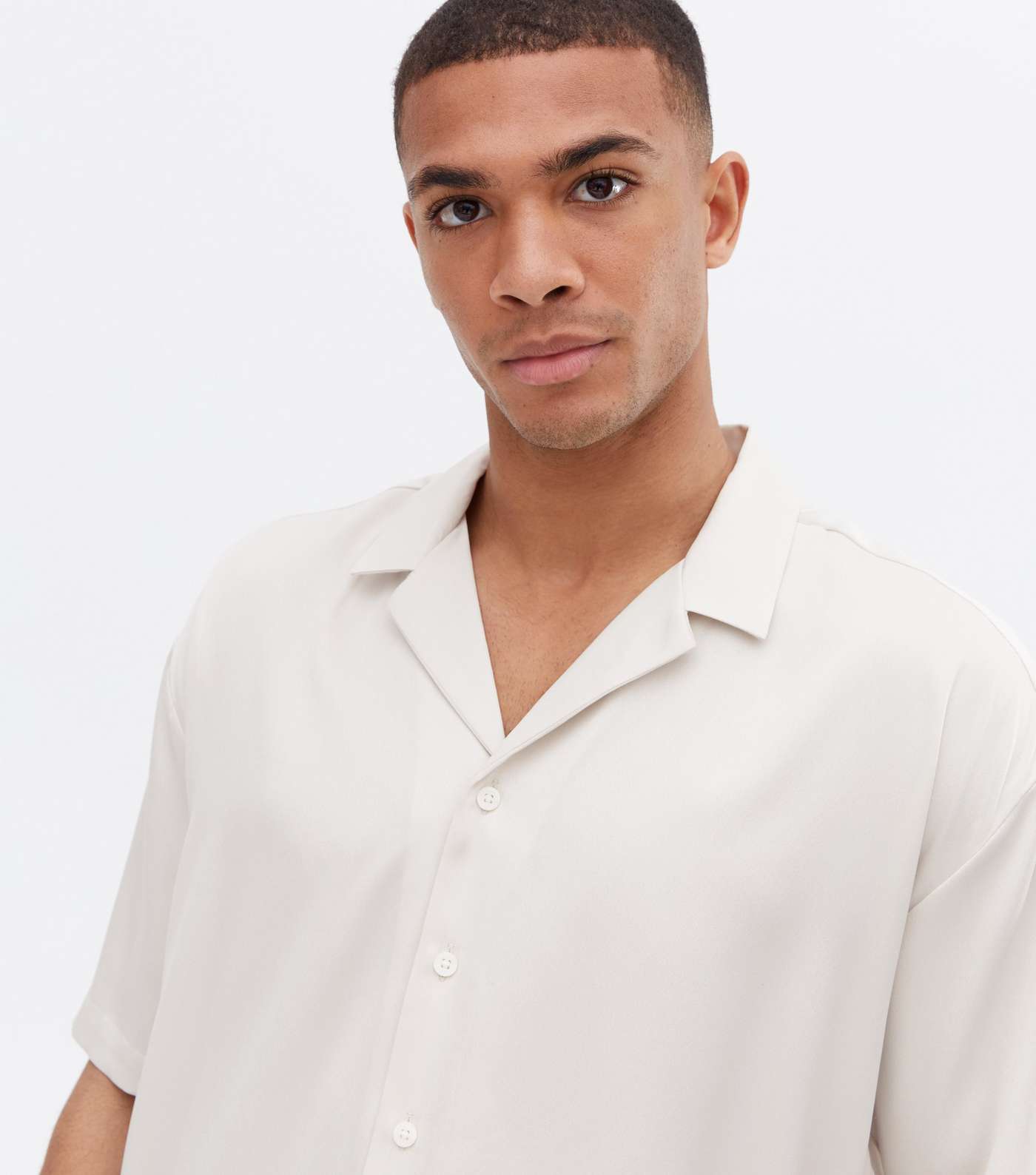 Off White Satin Oversized Shirt Image 3