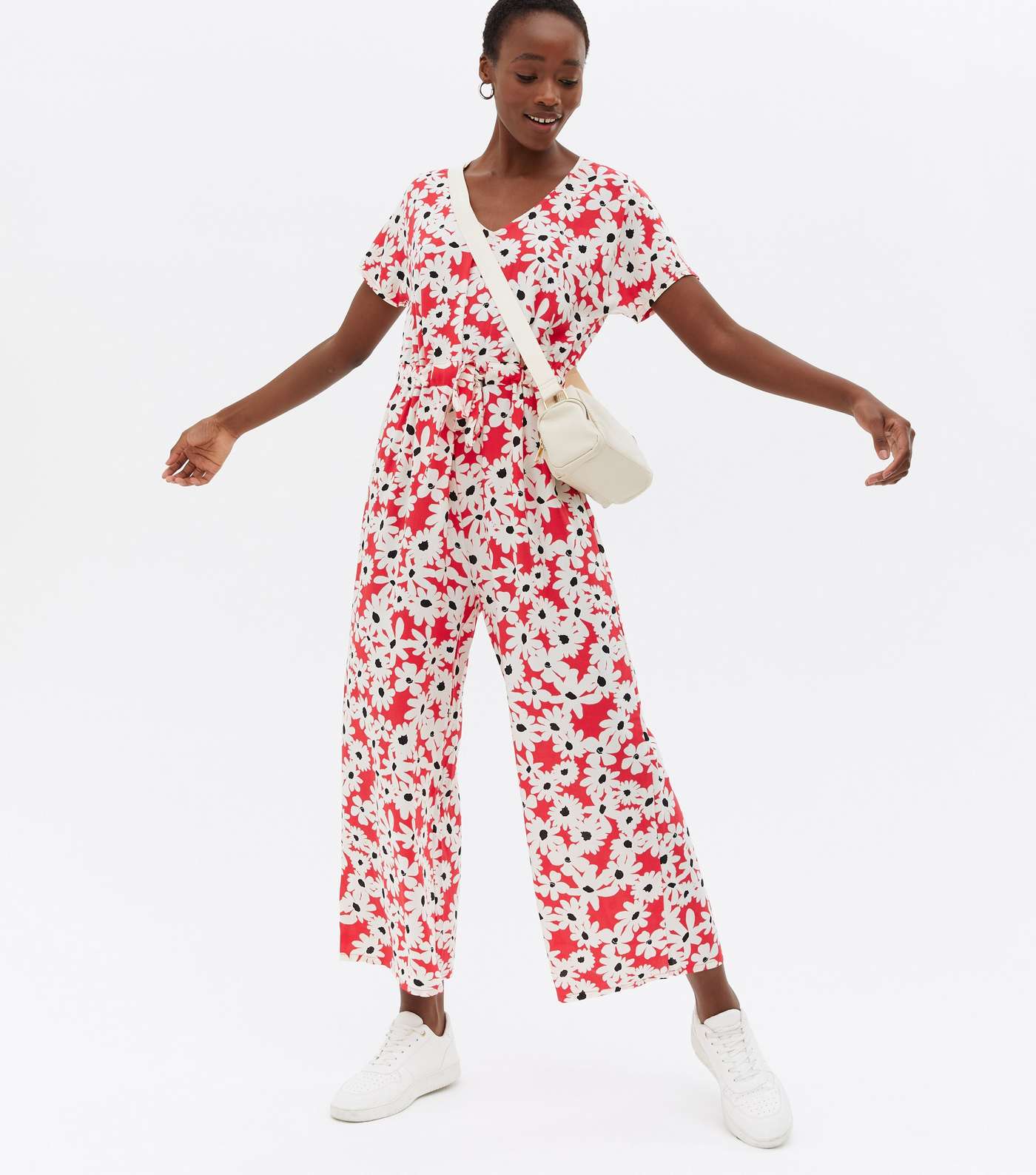 Tall Red Floral Crop Wide Leg Jumpsuit Image 2