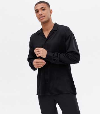 Black Satin Oversized Long Sleeve Shirt