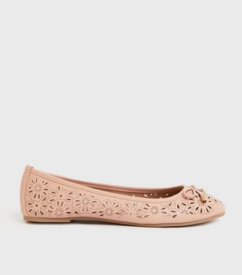 Cream Floral Laser Cut Ballet Pumps New Look Vegan