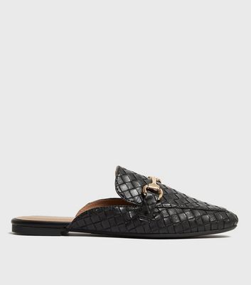 Black Woven Metal Trim Mules New Look Vegan