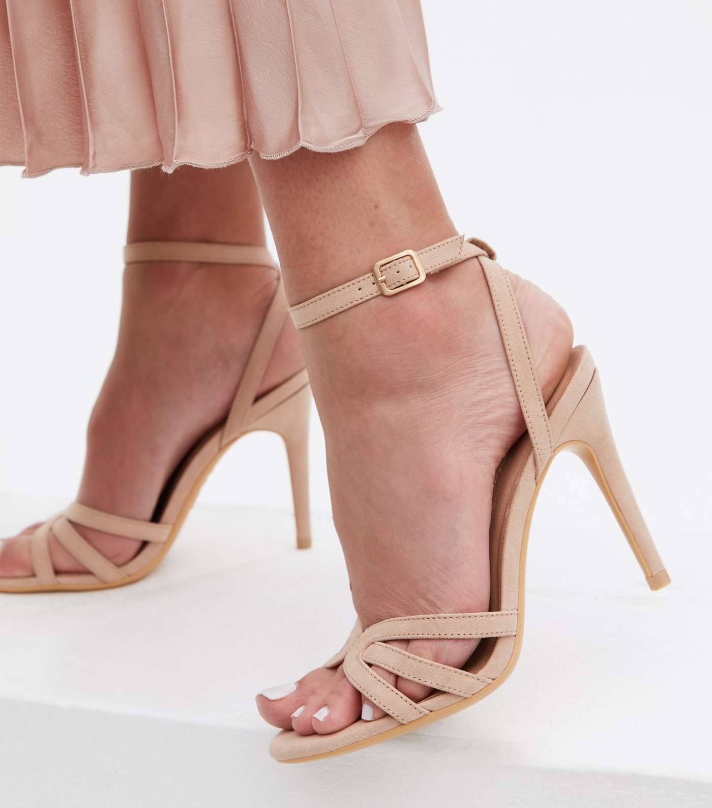 Pale Pink Suedette Caged Stiletto Heel Sandals Image 2