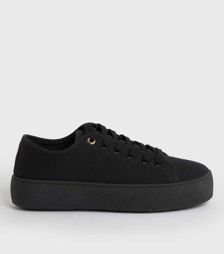 Black Canvas Chunky Lace Trainers New