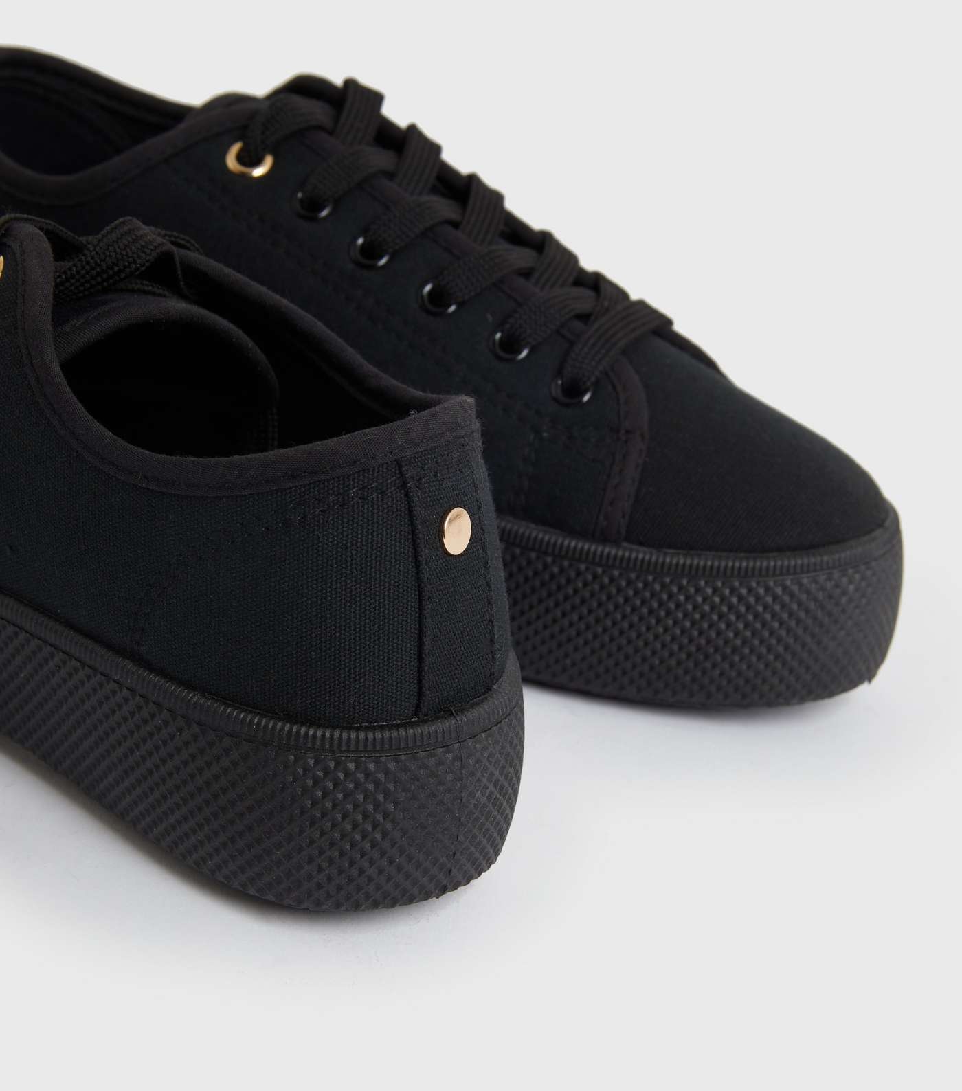 Black Canvas Chunky Lace Up Trainers Image 4
