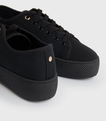 Black Canvas Chunky Lace Up Trainers New Look