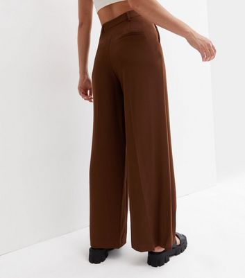 HIGH WAISTED WIDE LEG TROUSERS in brown