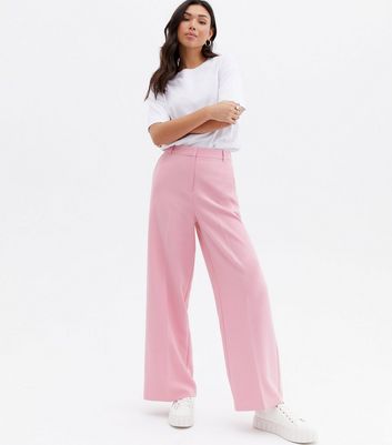 Mid Pink Pleated High Waist Wide Leg 