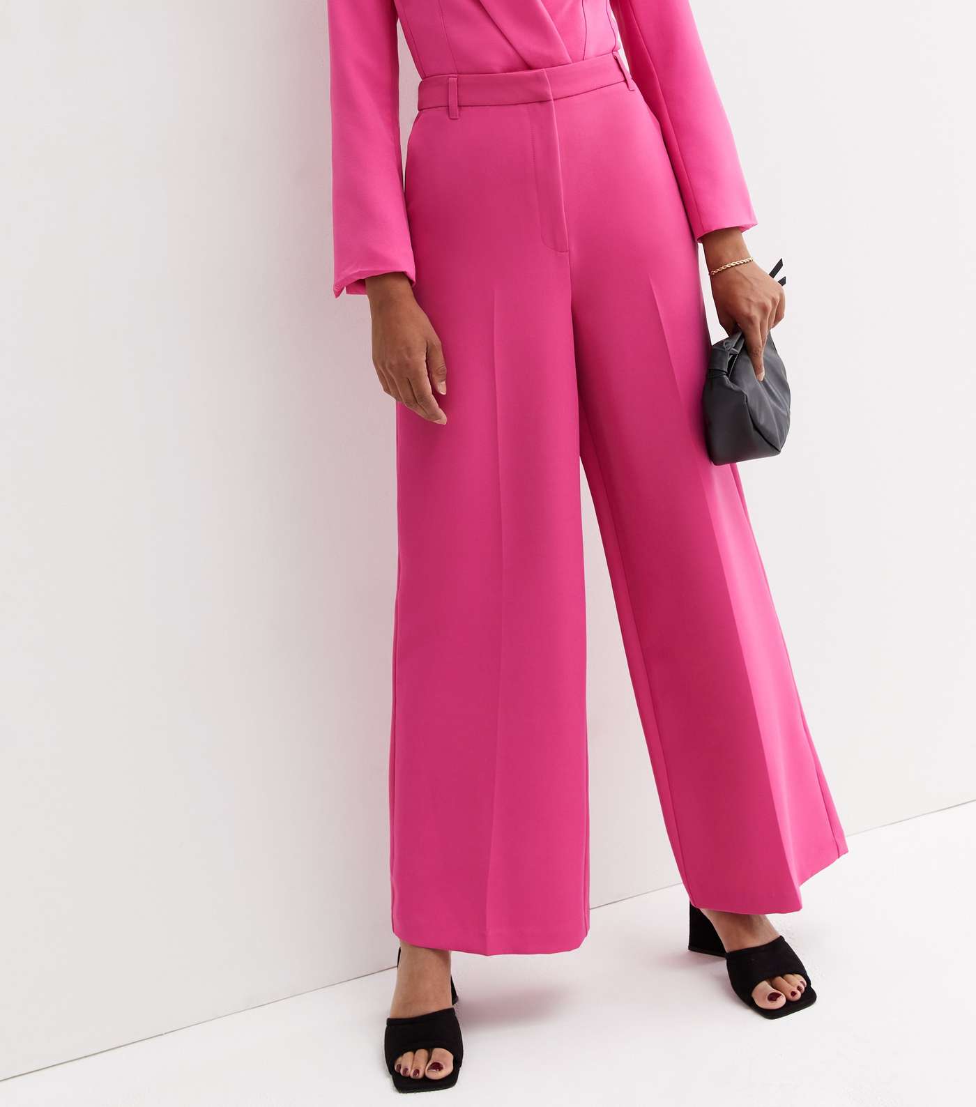 Bright Pink High Waist Wide Leg Trousers Image 3