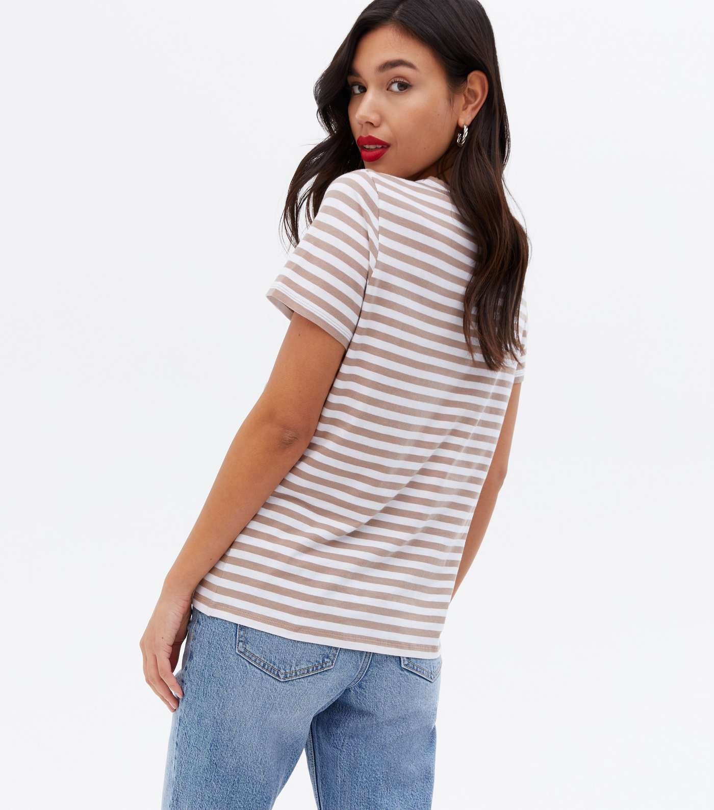 Brown Stripe Short Sleeve T-Shirt Image 4