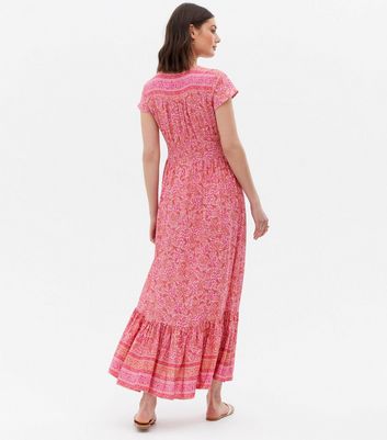 Click to view product details and reviews for Blue Vanilla Deep Pink Paisley Midi Shirt Dress New Look.