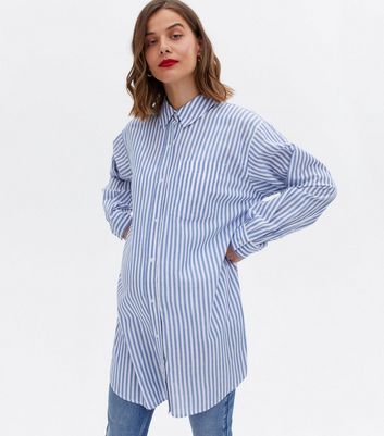 Maternity Blue Stripe Long Shirt New Look