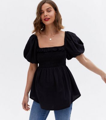 Maternity Black Shirred Linen Look 