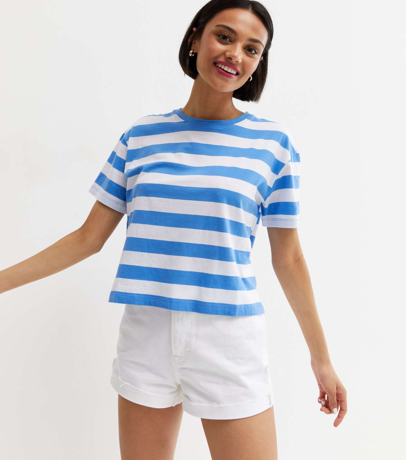 Blue Stripe Short Sleeve Boxy T-Shirt