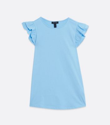 Damen Bekleidung Pale Blue Frill Sleeve T-Shirt