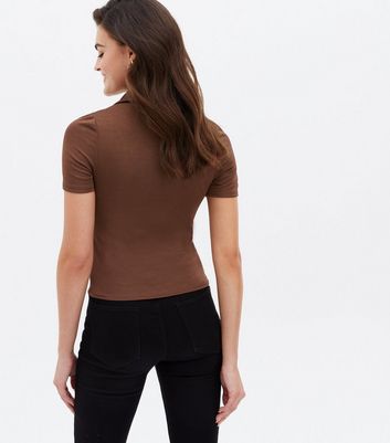 Click to view product details and reviews for Rust Collared Cut Out Button Front Short Sleeve Top New Look.