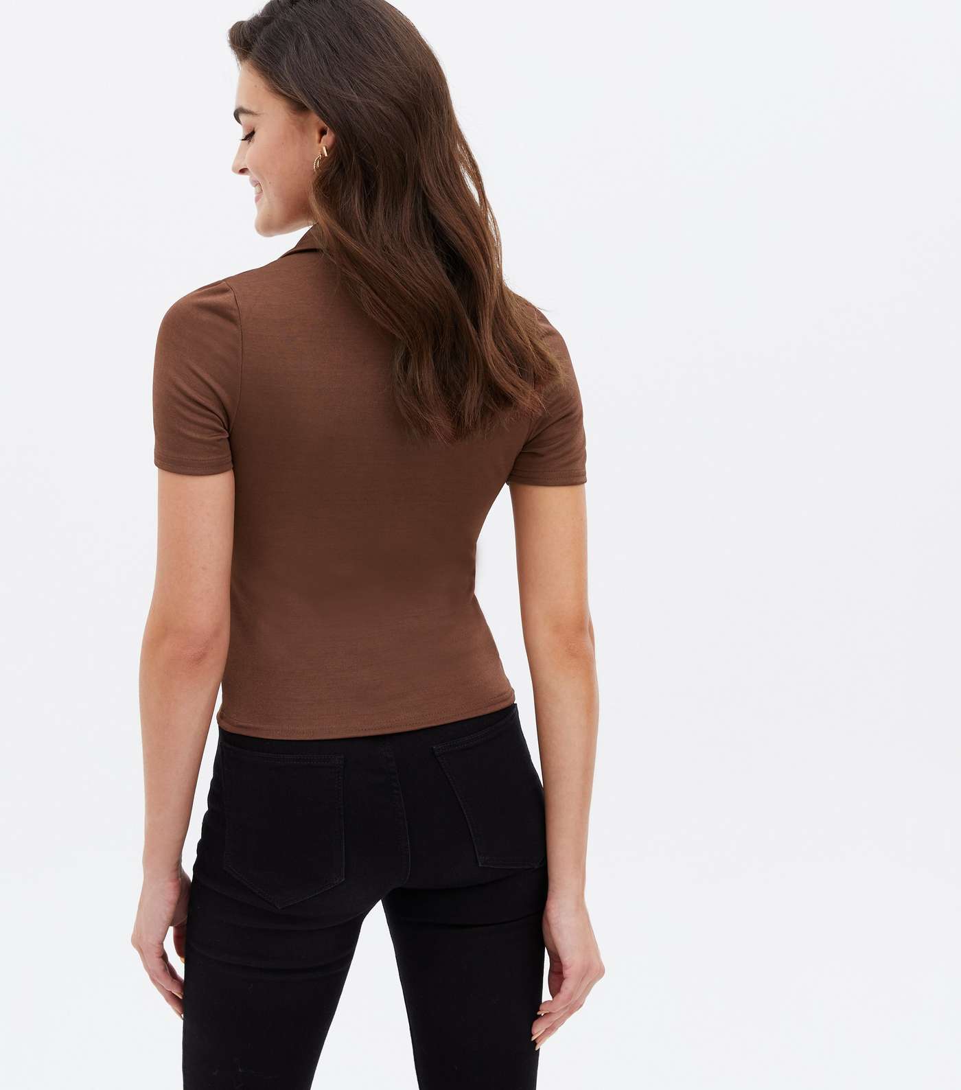Rust Collared Cut Out Button Front Short Sleeve Top Image 4