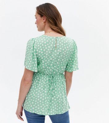 Maternity Green Ditsy Floral Peplum Blouse New Look