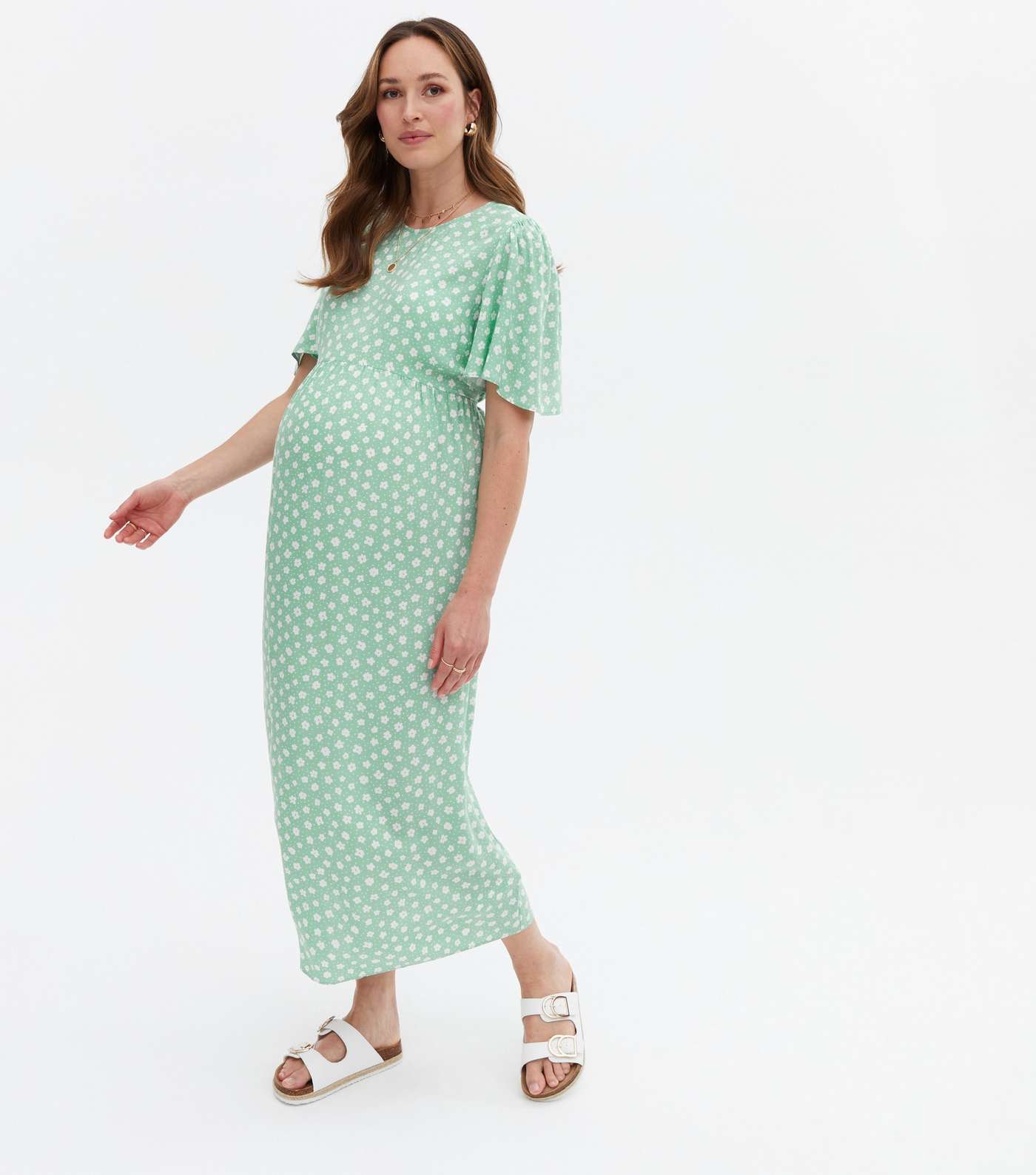 Maternity Green Ditsy Floral Midi Dress