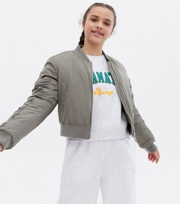 Girls khaki bomber jacket sale