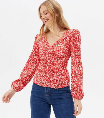 red ditsy floral top