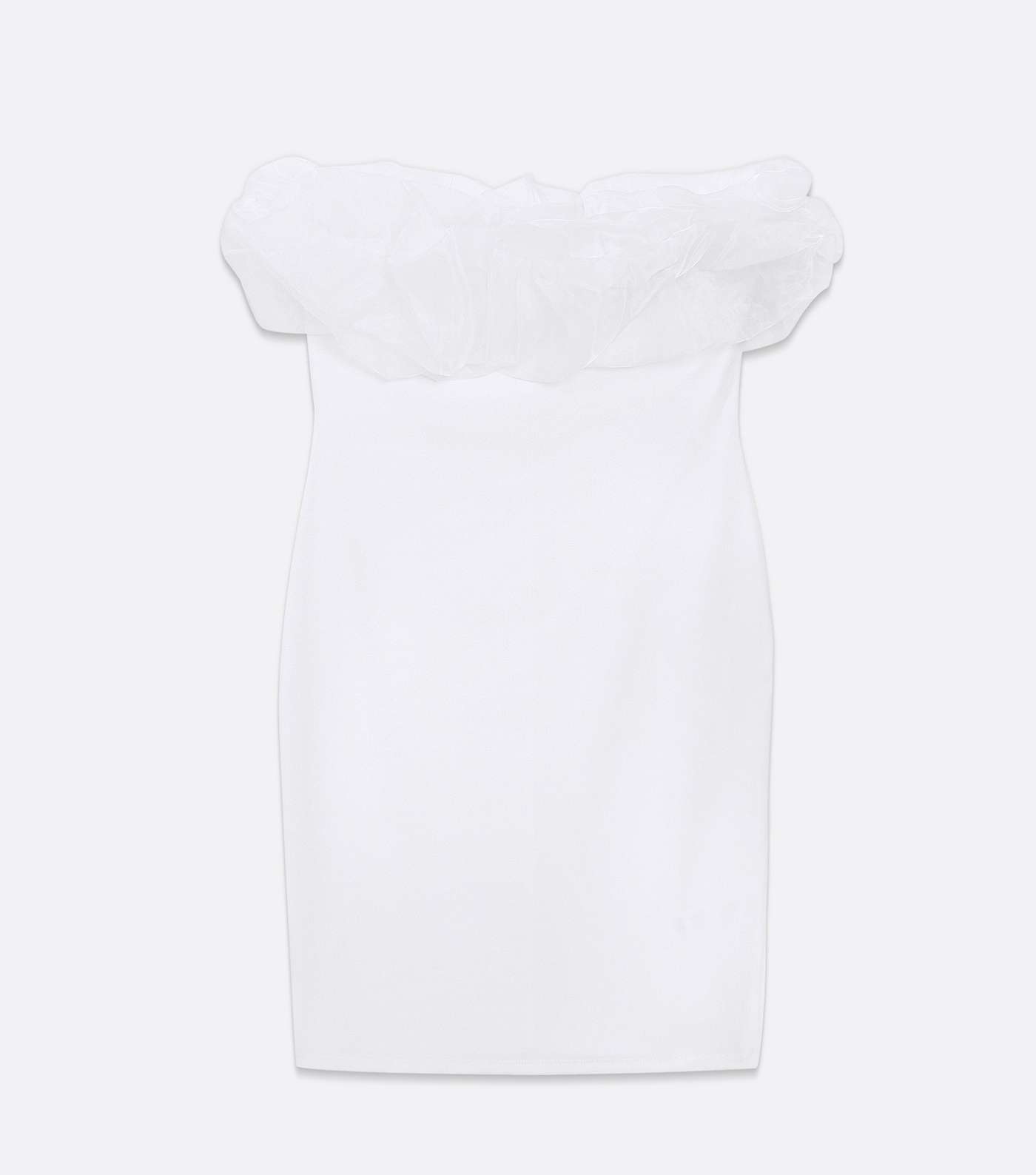 White Organza Frill Bardot Bodycon Mini Dress Image 5