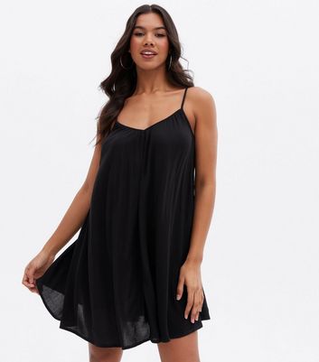 Black V Neck Strappy Mini Swing Dress New Look