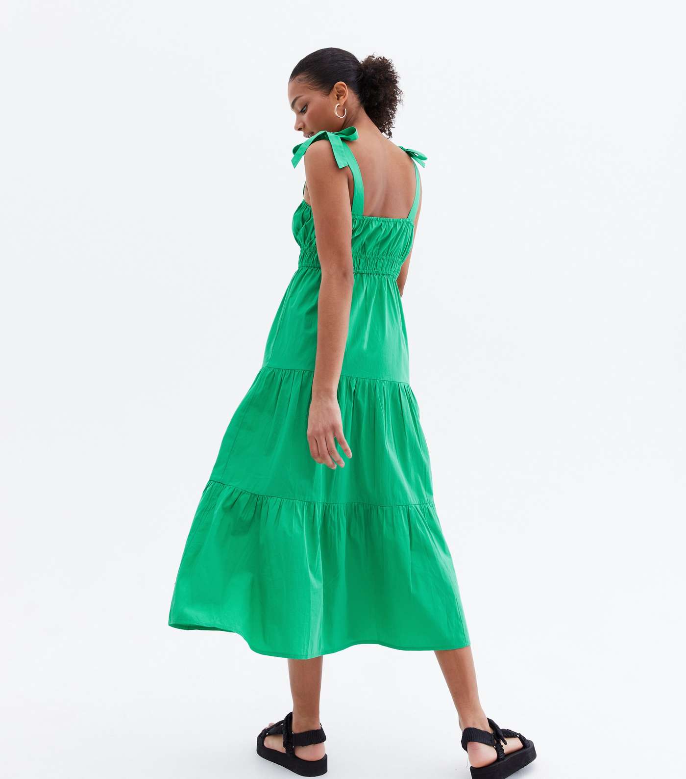 Green Tie Strap Square Neck Midi Dress Image 4