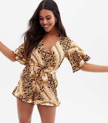 White Chain Crepe Frill Beach Playsuit