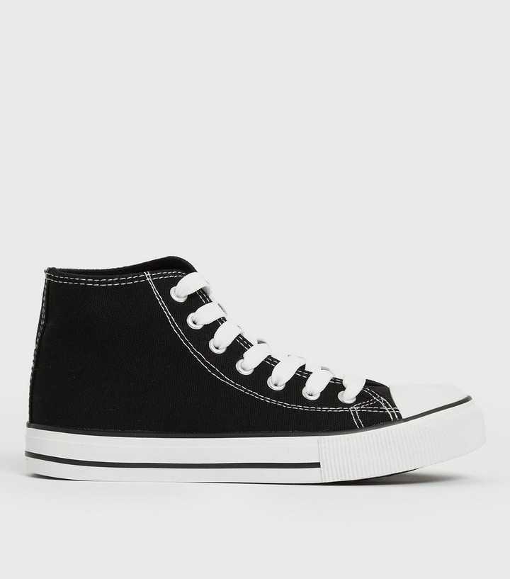 Black Canvas High Top Trainers | New Look