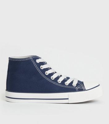 Navy Canvas High Top Trainers New Look