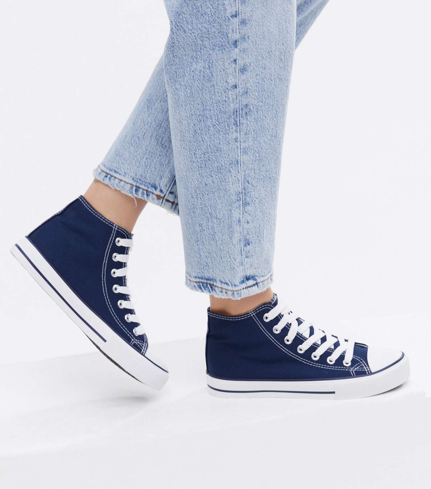 Navy Canvas High Top Trainers Image 2