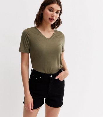 Olive Jersey V Neck T-Shirt | New Look