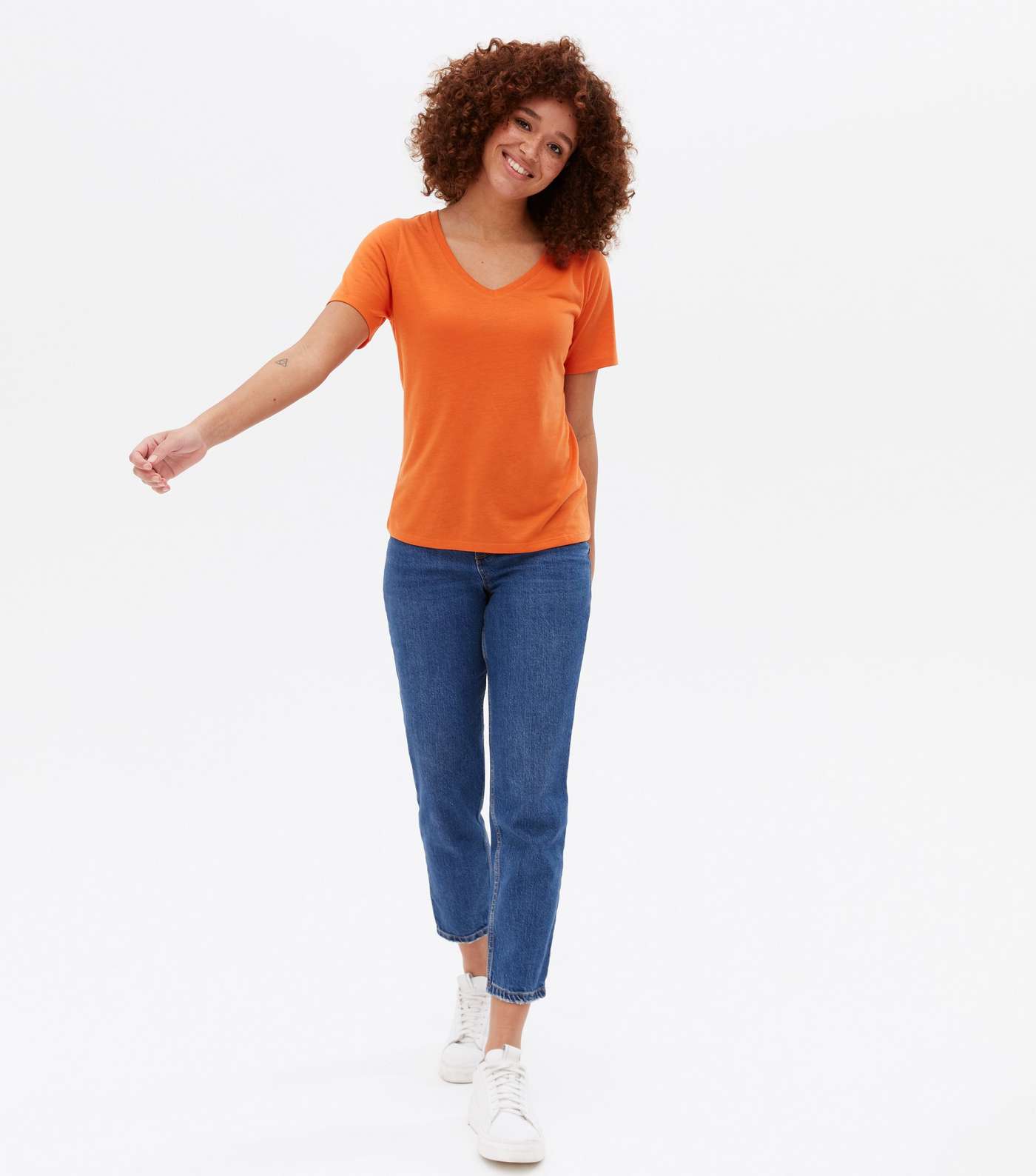 Bright Orange Jersey V Neck T-Shirt Image 2