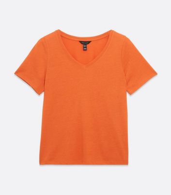 neon orange v neck t shirt