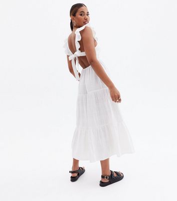 Click to view product details and reviews for White Frill Square Neck Tiered Midi Dress New Look.