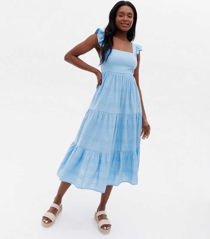 Light Blue Dress - Tiered Midi Dress - Square Neck Dress - Lulus